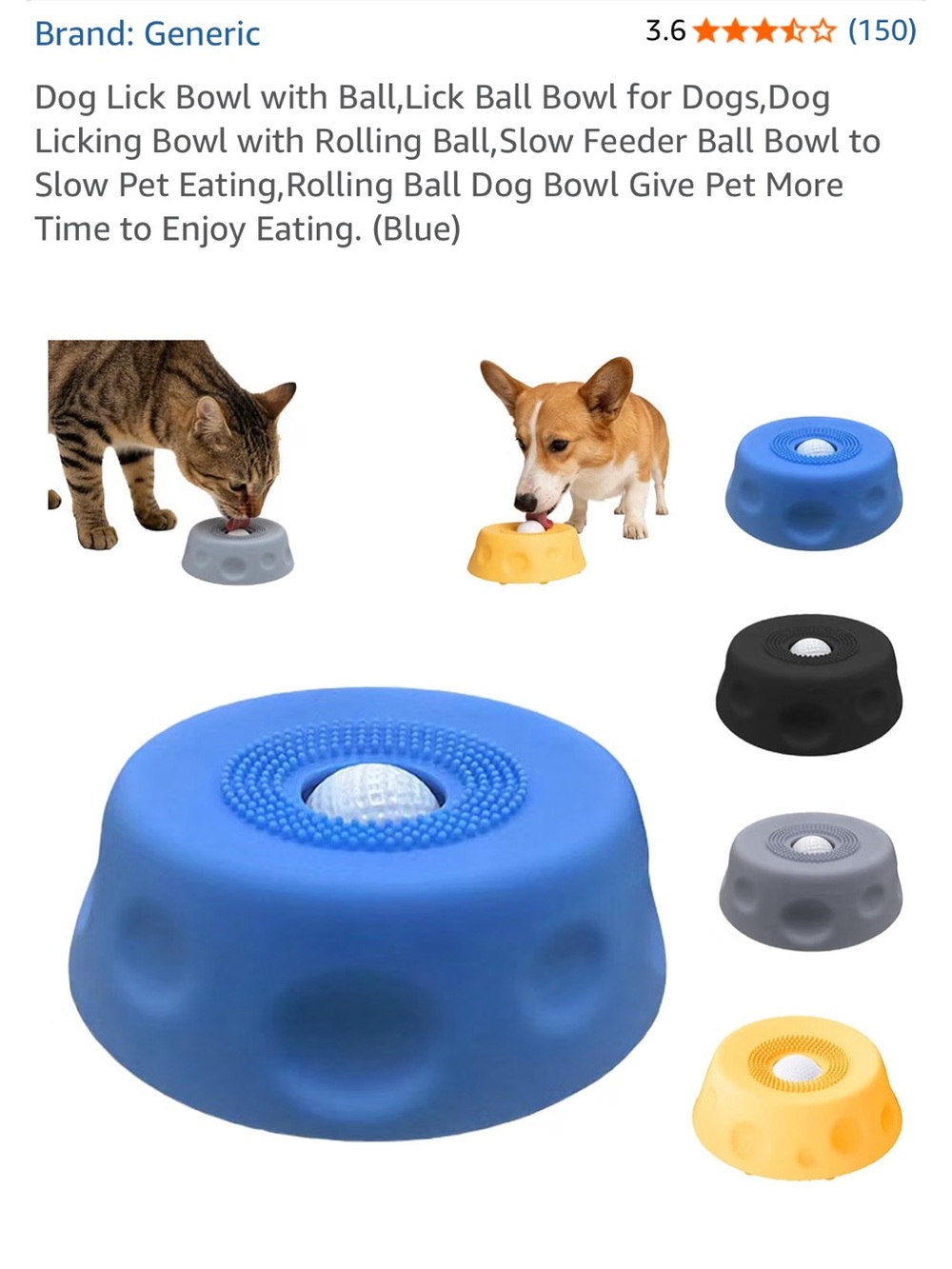 Blue Dog Lick Bowl with Rolling Ball